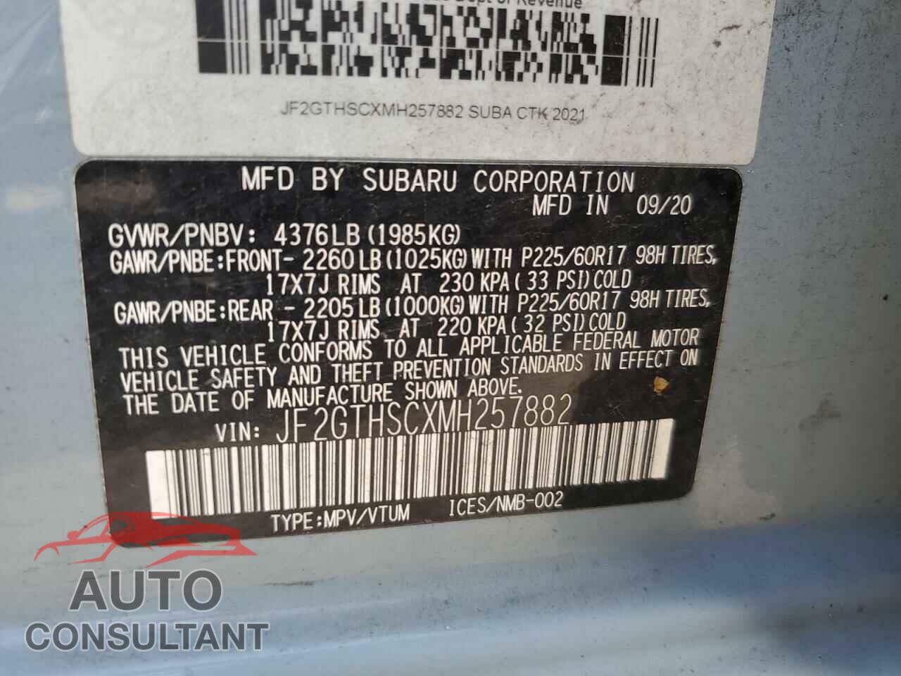 SUBARU CROSSTREK 2021 - JF2GTHSCXMH257882
