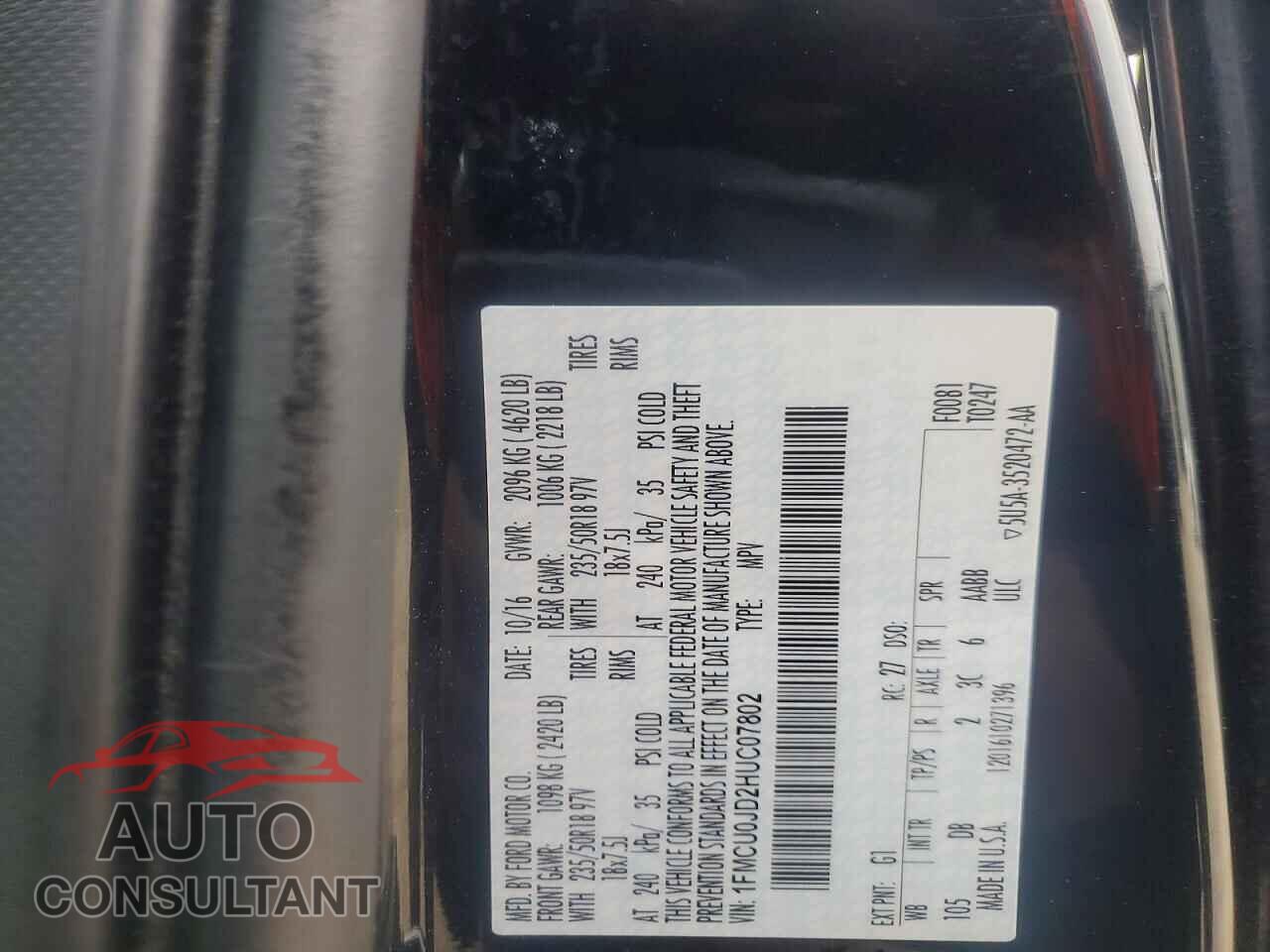 FORD ESCAPE 2017 - 1FMCU0JD2HUC07802