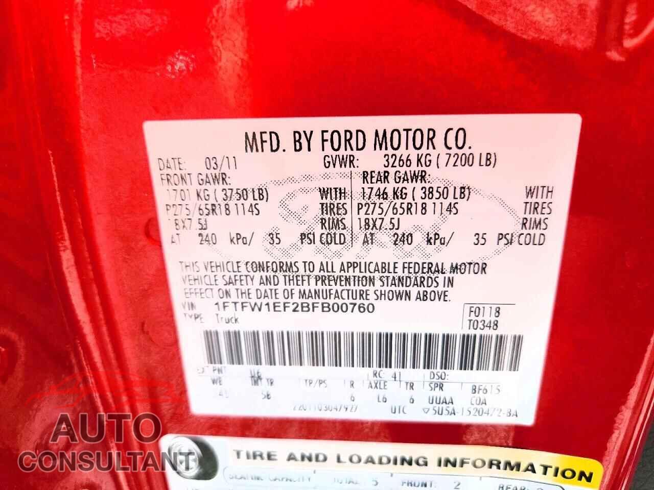FORD F150 2011 - 1FTFW1EF2BFB00760
