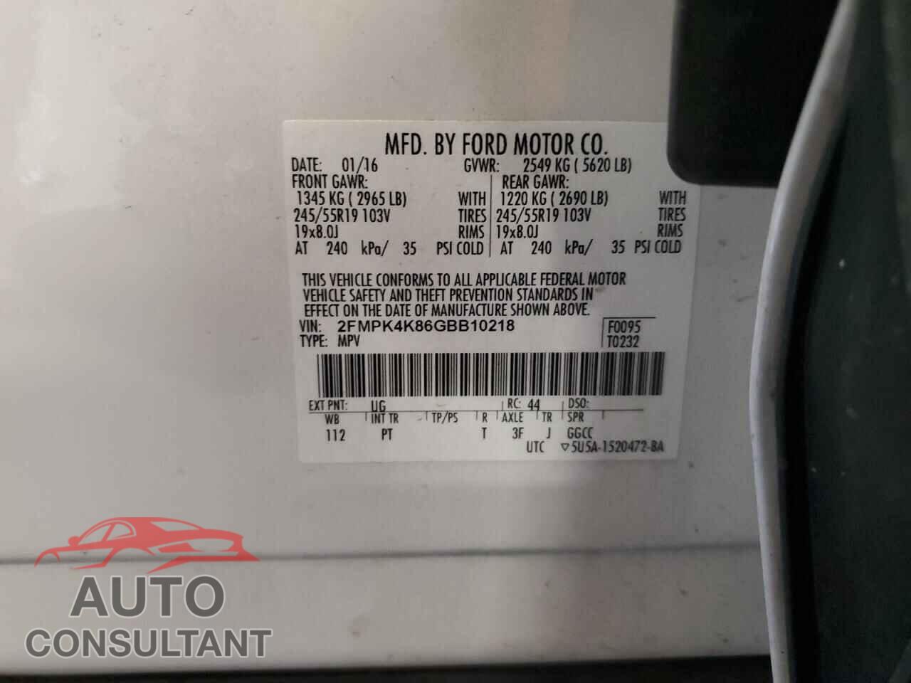 FORD EDGE 2016 - 2FMPK4K86GBB10218
