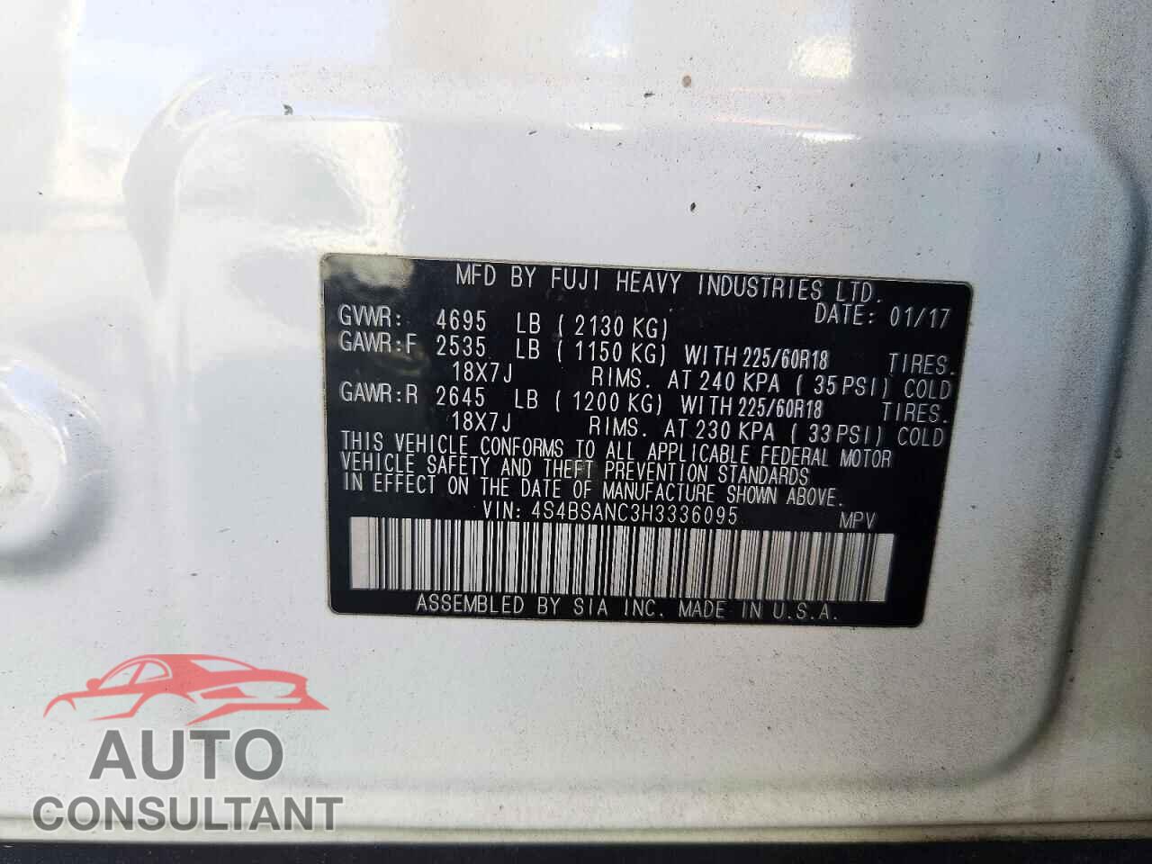 SUBARU OUTBACK 2017 - 4S4BSANC3H3336095