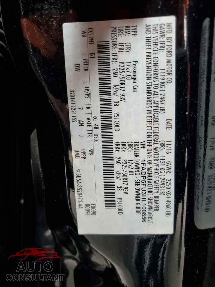FORD CMAX 2017 - 1FADP5FU3HL100856
