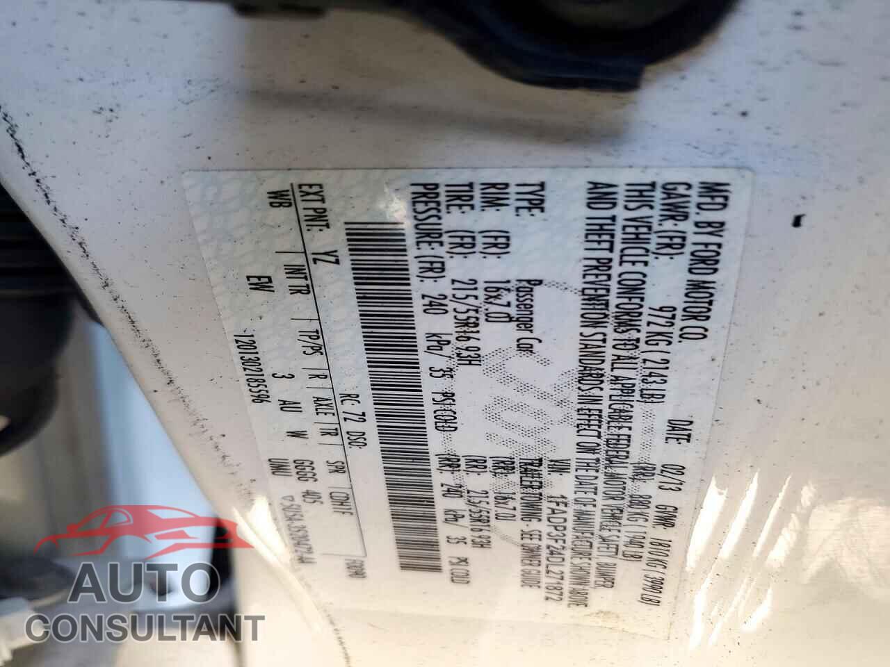 FORD FOCUS 2013 - 1FADP3F24DL271872