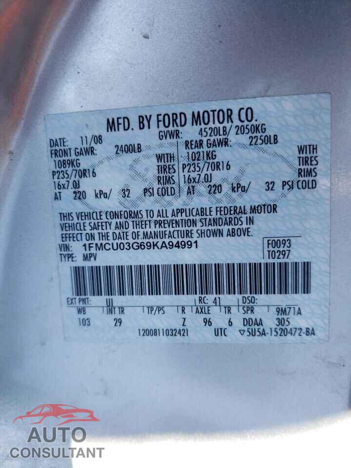 FORD ESCAPE 2009 - 1FMCU03G69KA94991
