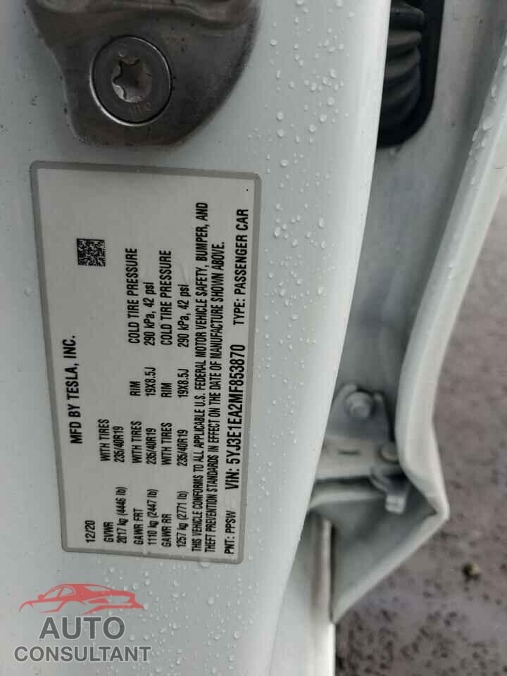 TESLA MODEL 3 2021 - 5YJ3E1EA2MF853870