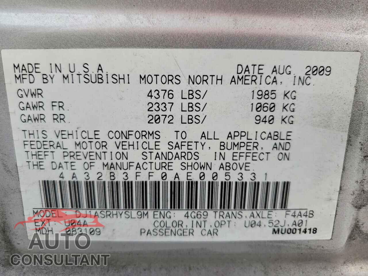 MITSUBISHI GALANT 2010 - 4A32B3FF0AE005331