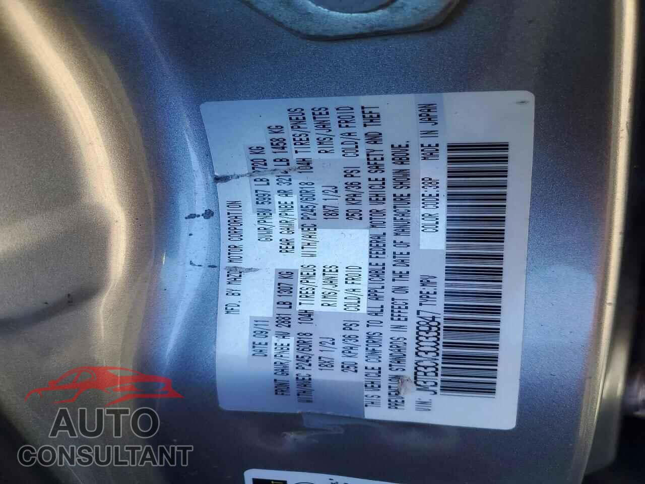 MAZDA CX-9 2012 - JM3TB3CV3C0339847
