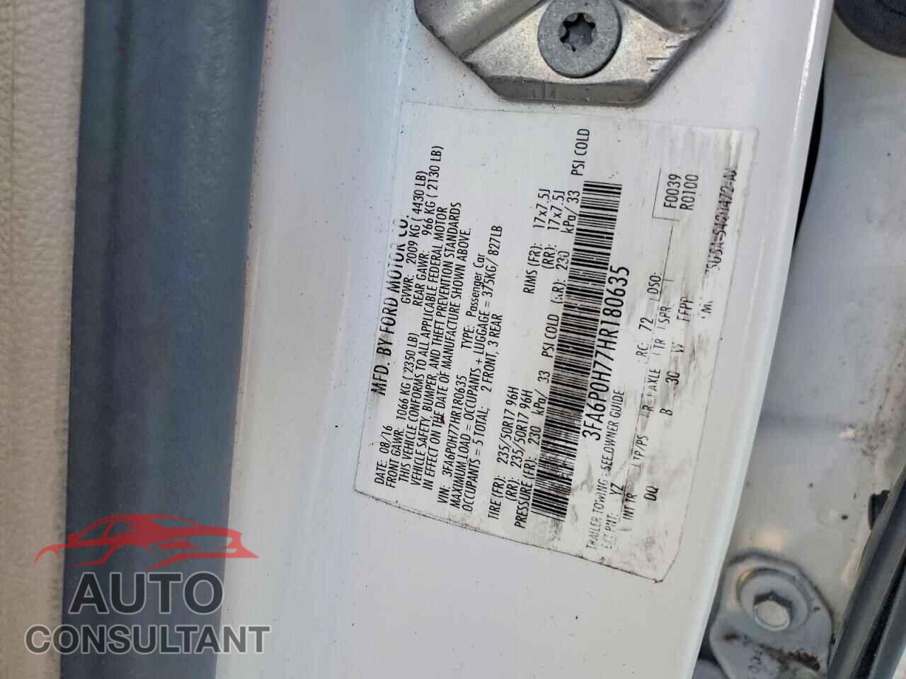 FORD FUSION 2017 - 3FA6P0H77HR180635