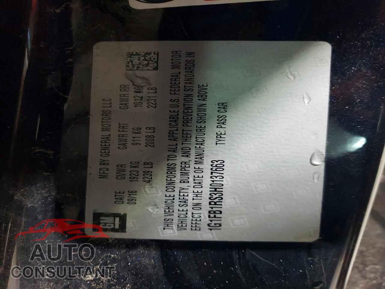 CHEVROLET CAMARO 2017 - 1G1FB1RS3H0137663