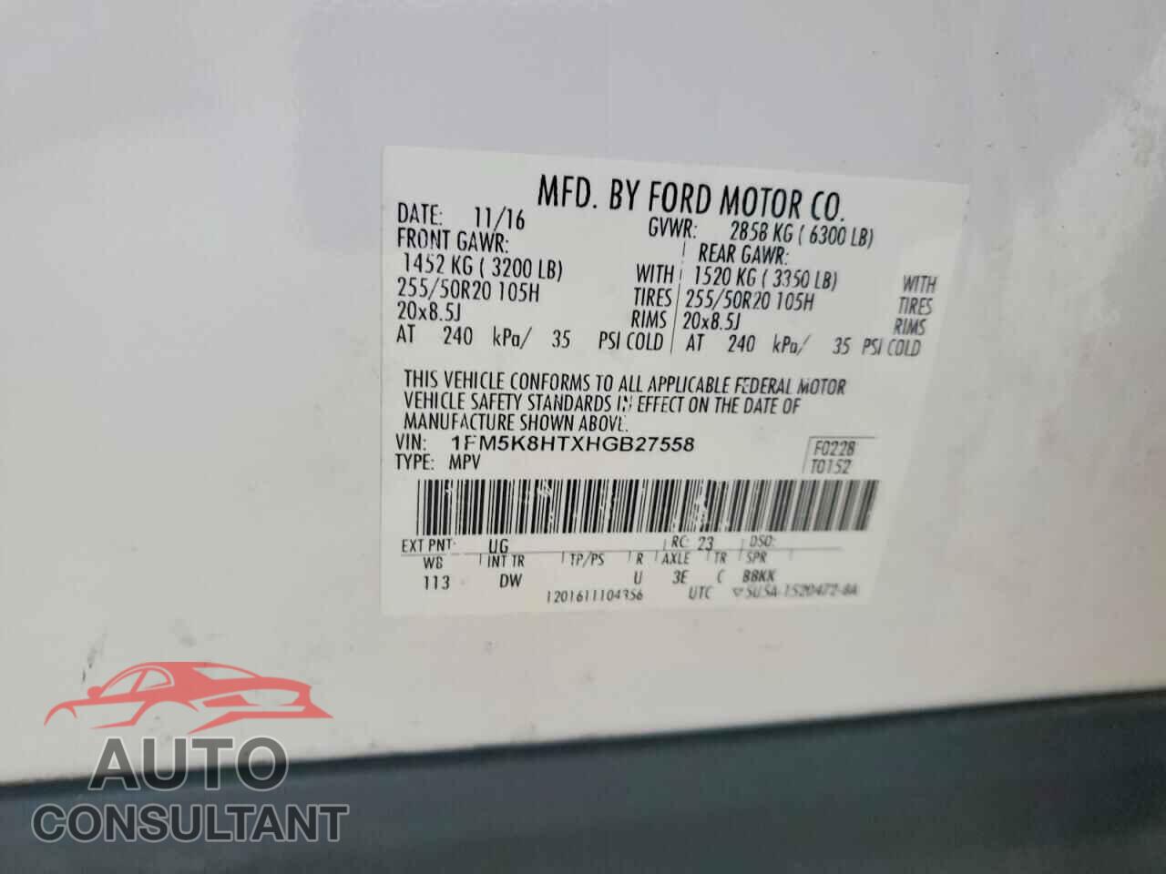 FORD EXPLORER 2017 - 1FM5K8HTXHGB27558