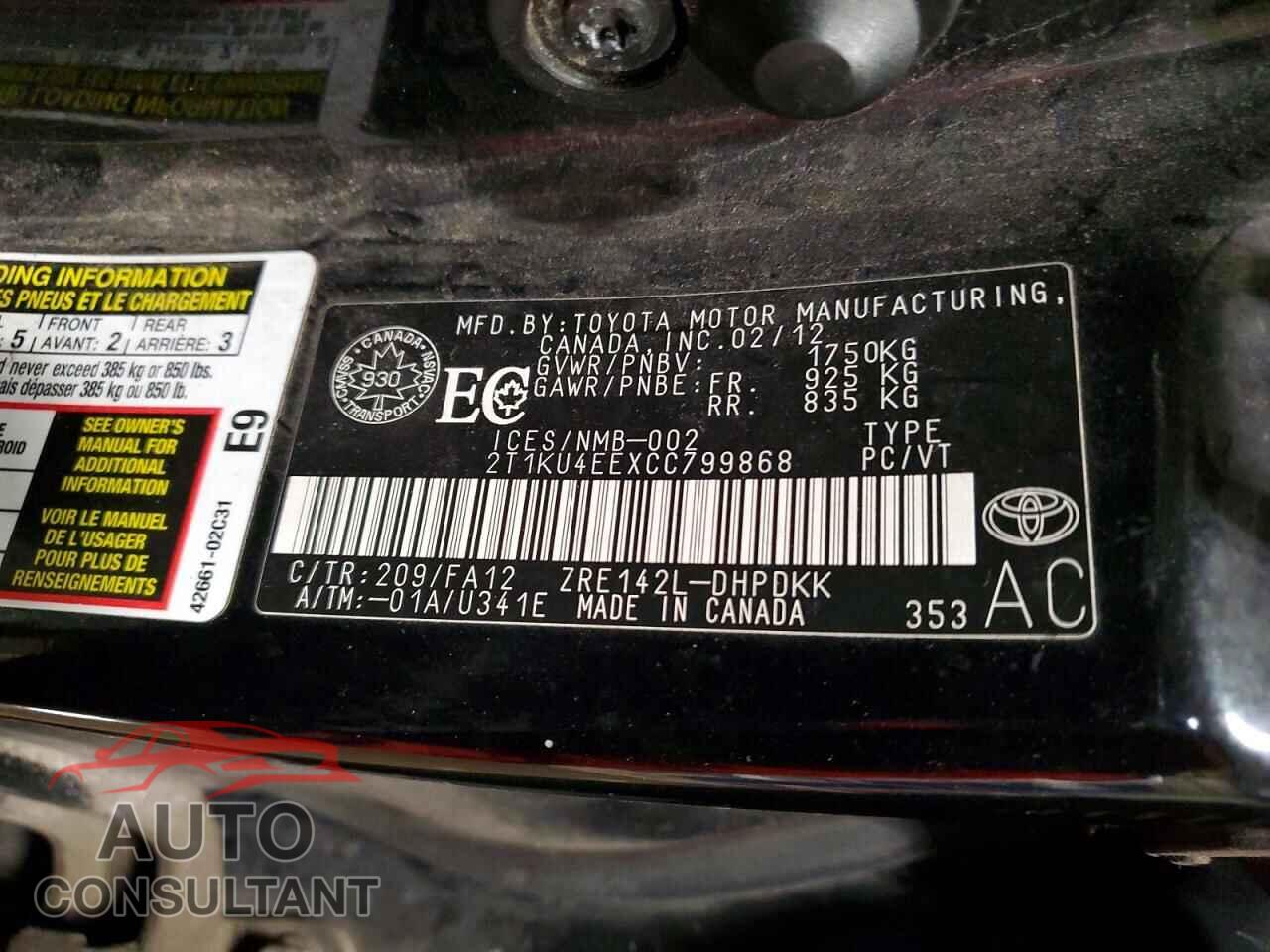 TOYOTA COROLLA 2012 - 2T1KU4EEXCC799868