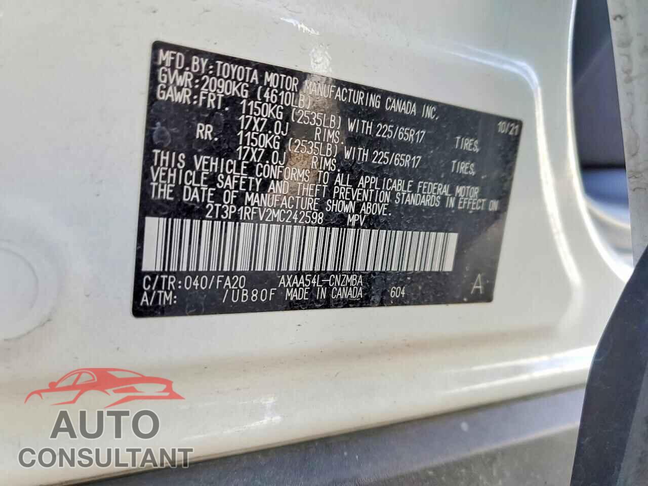 TOYOTA RAV4 2021 - 2T3P1RFV2MC242598