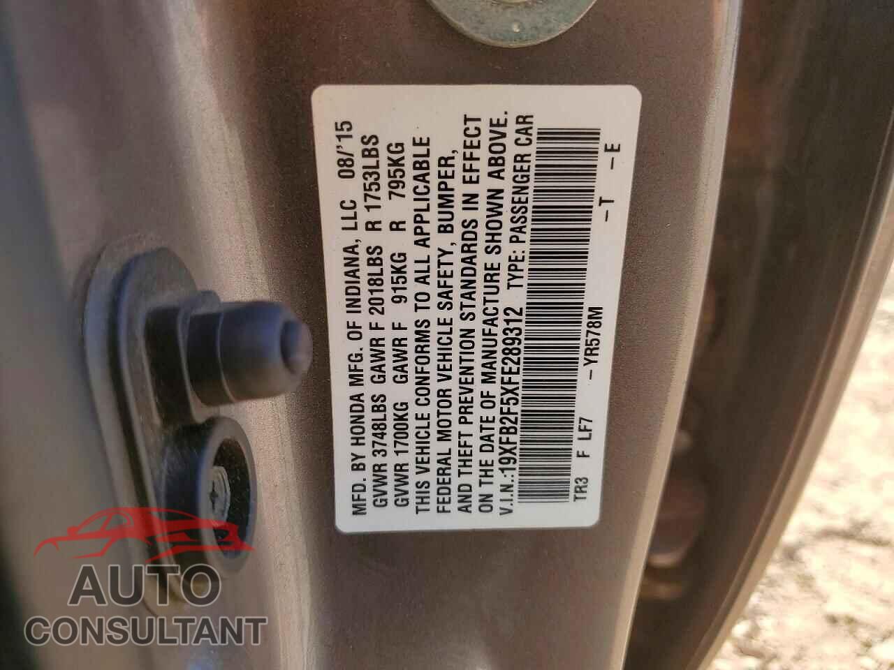 HONDA CIVIC 2015 - 19XFB2F5XFE289312