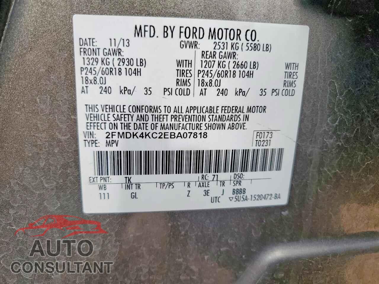 FORD EDGE 2014 - 2FMDK4KC2EBA07818