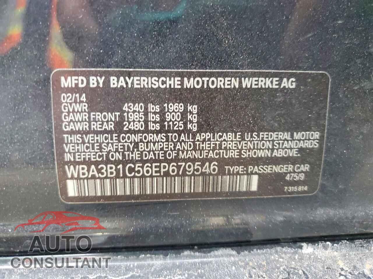 BMW 3 SERIES 2014 - WBA3B1C56EP679546