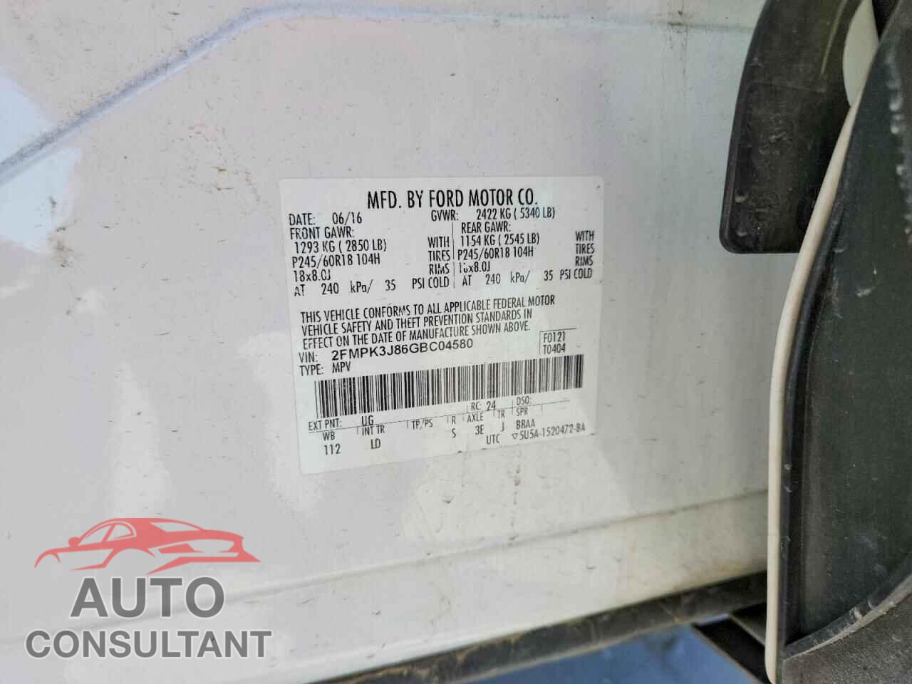 FORD EDGE 2016 - 2FMPK3J86GBC04580