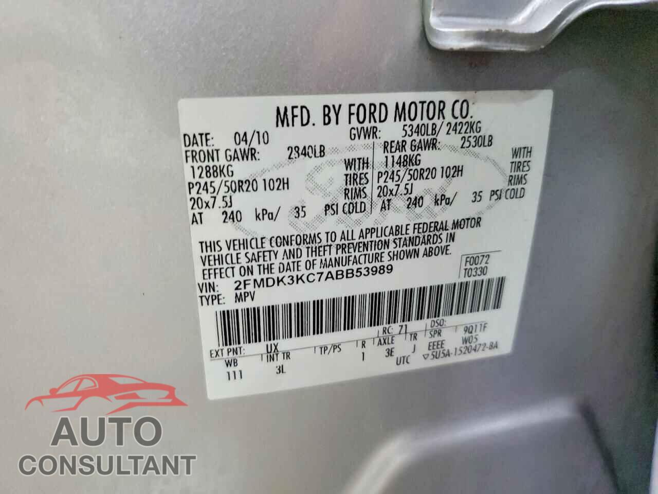 FORD EDGE 2010 - 2FMDK3KC7ABB53989