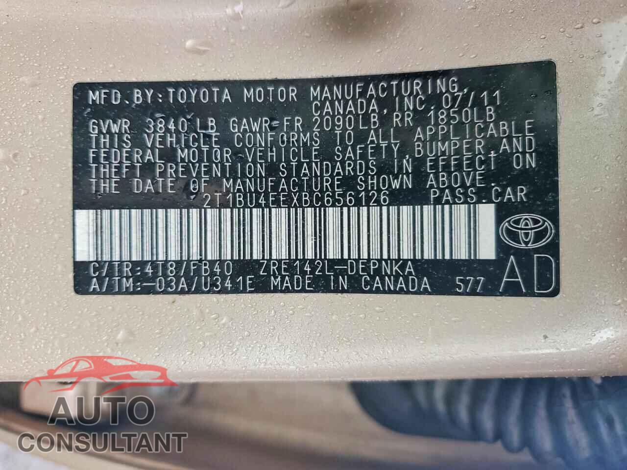 TOYOTA COROLLA 2011 - 2T1BU4EEXBC656126
