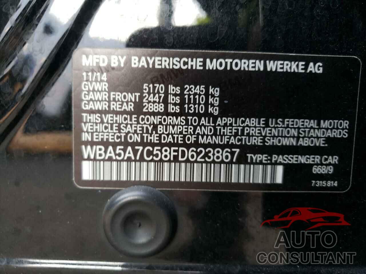 BMW 5 SERIES 2015 - WBA5A7C58FD623867