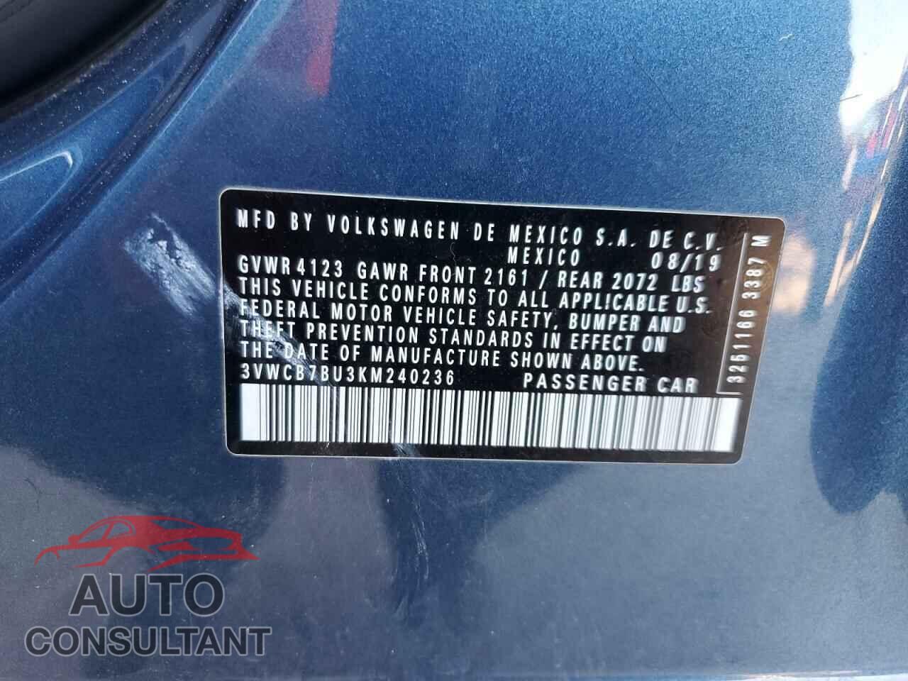 VOLKSWAGEN JETTA 2019 - 3VWCB7BU3KM240236