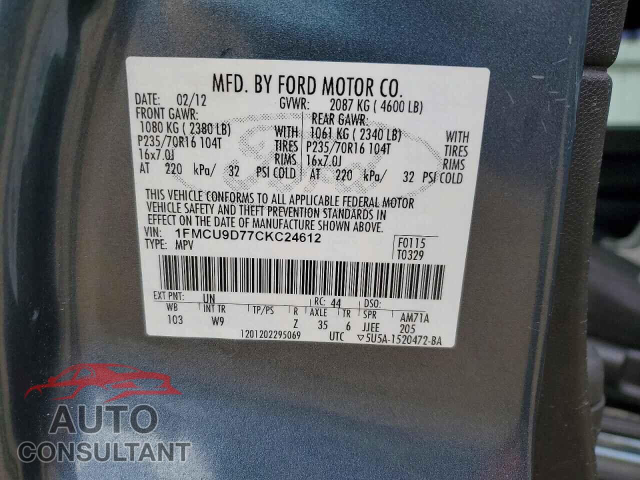 FORD ESCAPE 2012 - 1FMCU9D77CKC24612