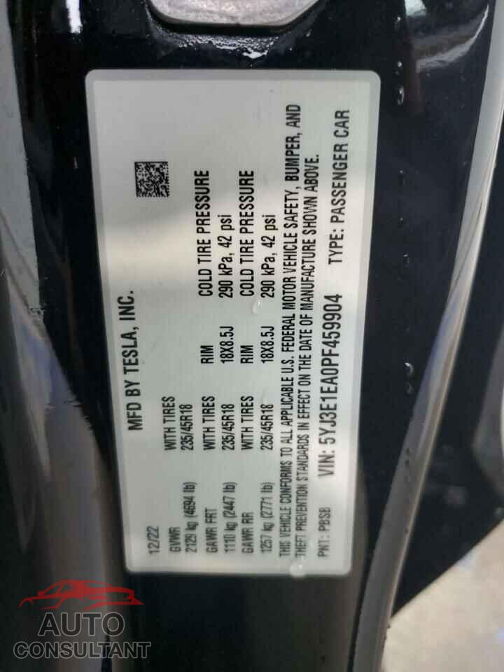 TESLA MODEL 3 2023 - 5YJ3E1EA0PF459904