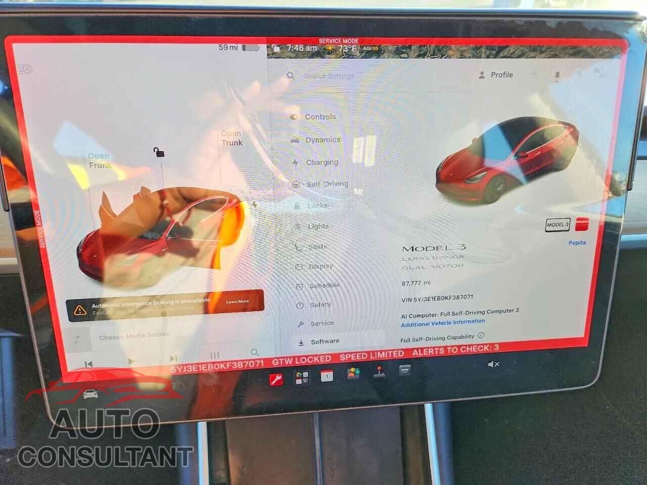 TESLA MODEL 3 2019 - 5YJ3E1EB0KF387071