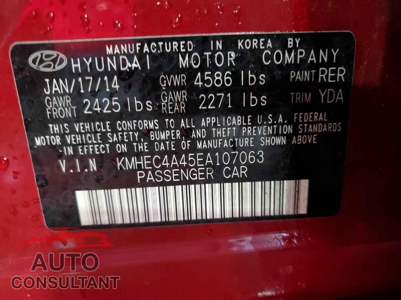 HYUNDAI SONATA 2014 - KMHEC4A45EA107063
