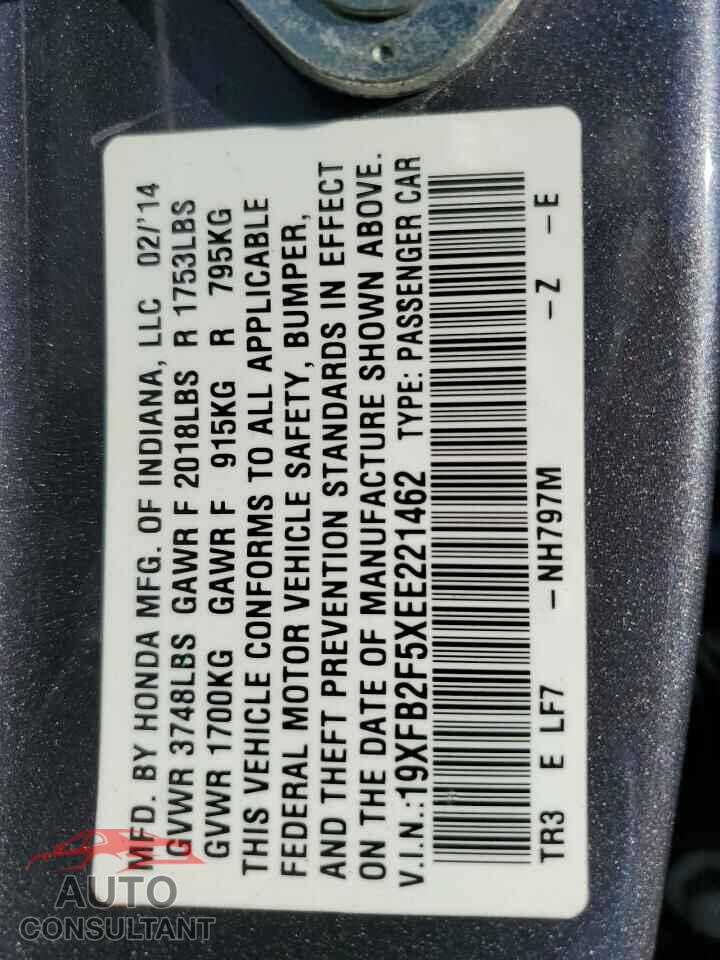 HONDA CIVIC 2014 - 19XFB2F5XEE221462