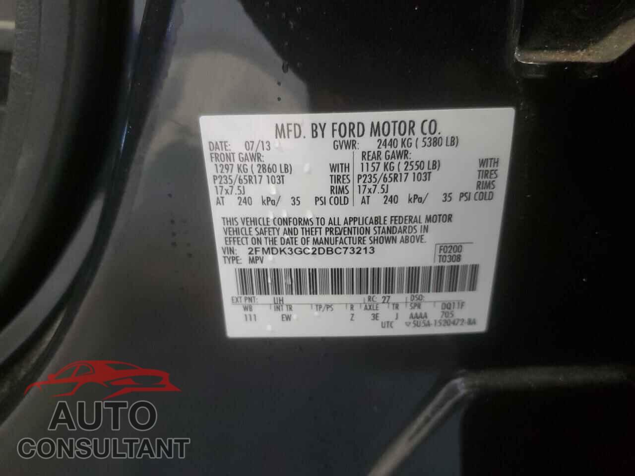 FORD EDGE 2013 - 2FMDK3GC2DBC73213