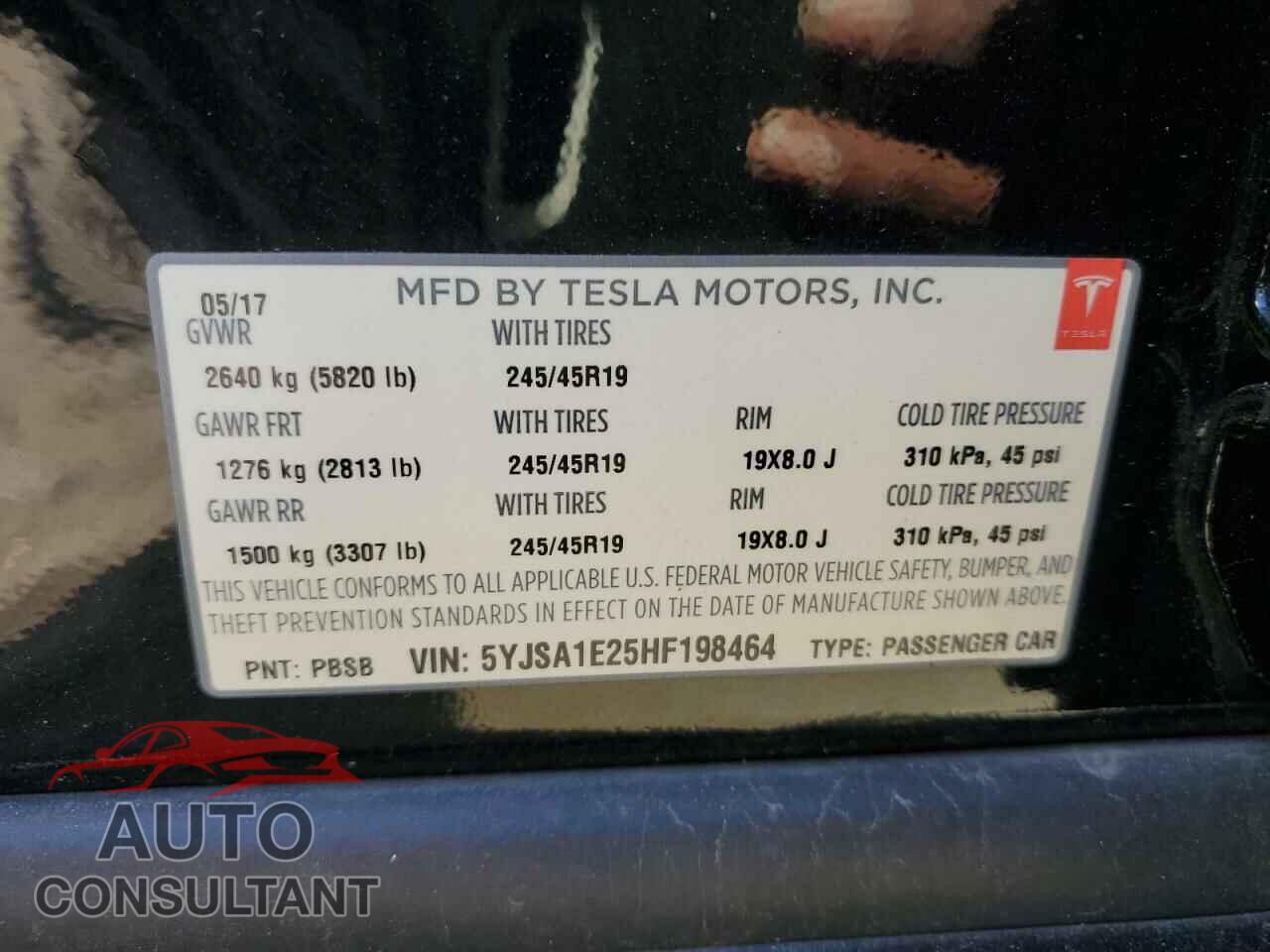 TESLA MODEL S 2017 - 5YJSA1E25HF198464