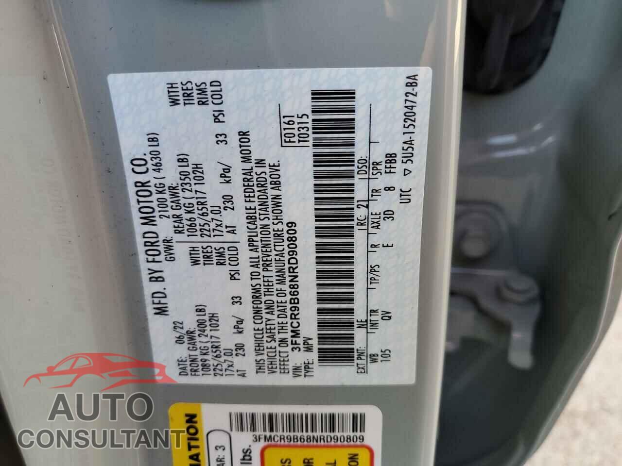FORD BRONCO 2022 - 3FMCR9B68NRD90809