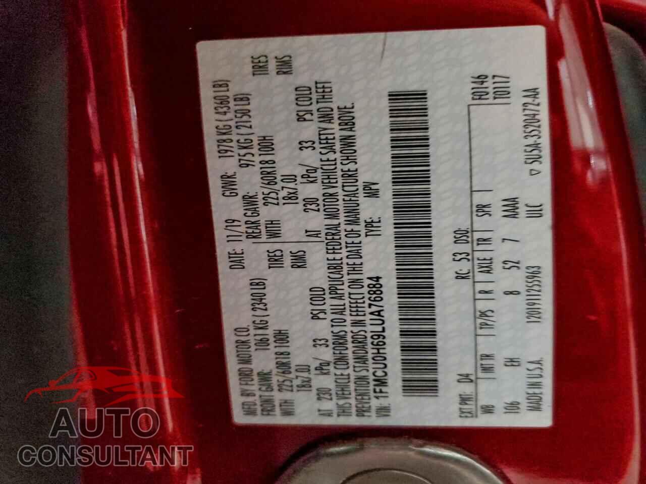FORD ESCAPE 2020 - 1FMCU0H69LUA76884