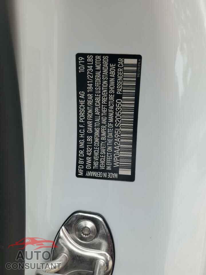 PORSCHE 911 2020 - WP0AA2A95LS205350