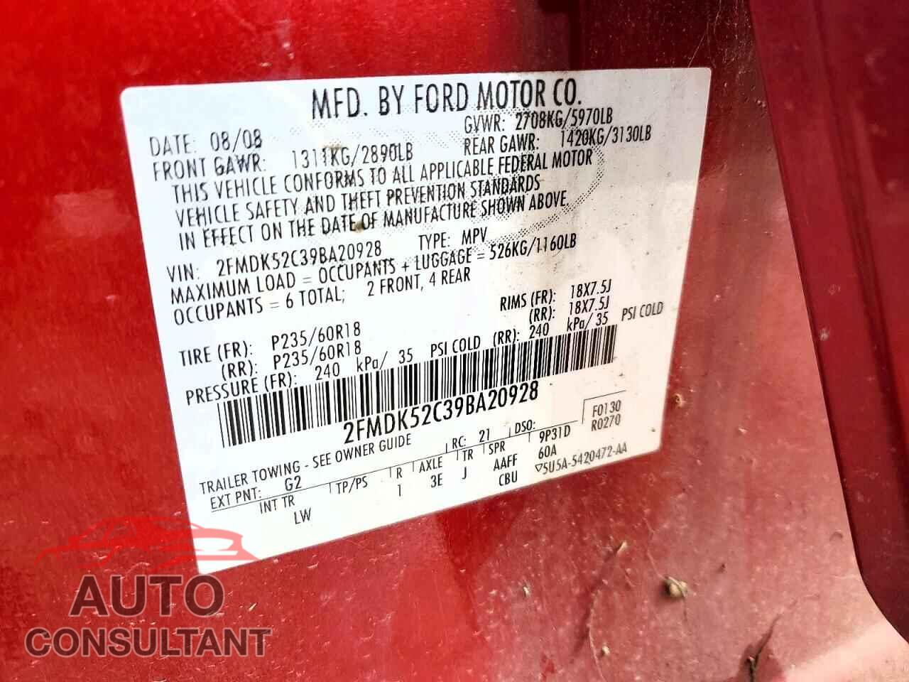 FORD FLEX 2009 - 2FMDK52C39BA20928