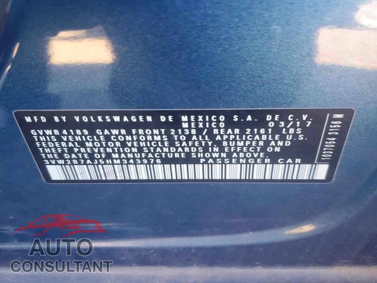 VOLKSWAGEN JETTA 2017 - 3VW2B7AJ5HM343976