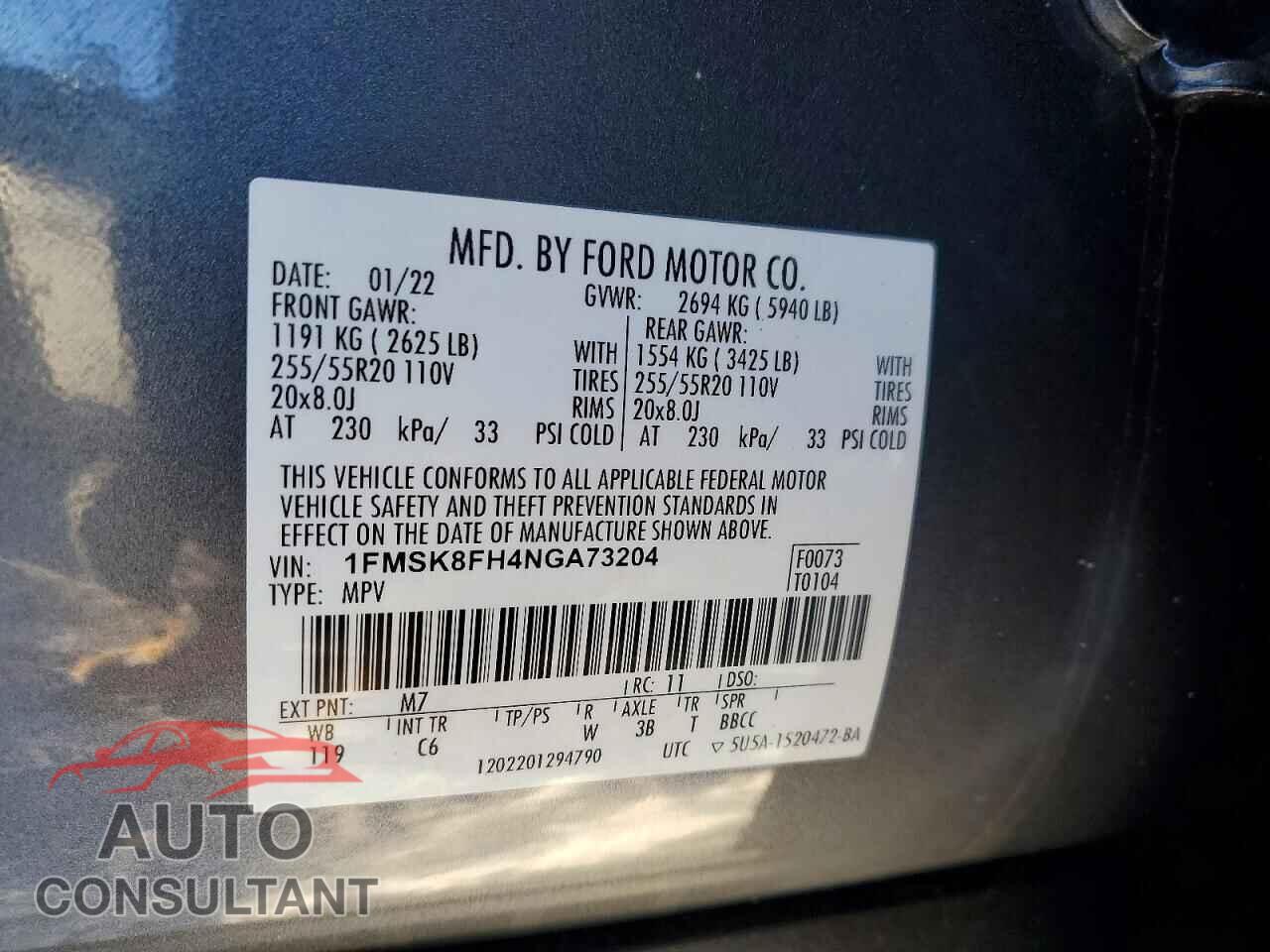 FORD EXPLORER 2022 - 1FMSK8FH4NGA73204