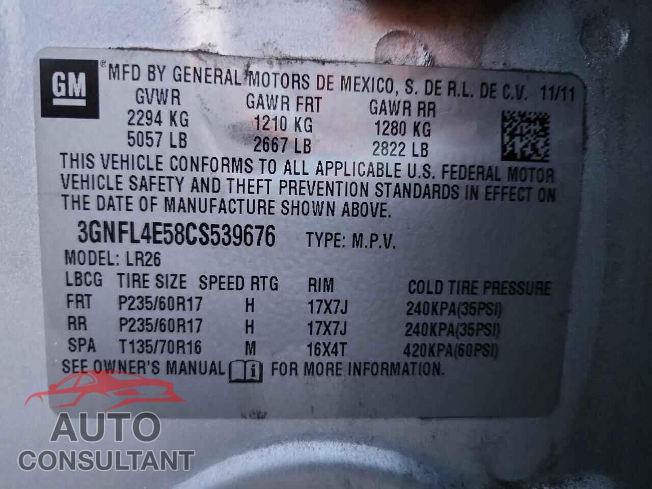 CHEVROLET CAPTIVA 2012 - 3GNFL4E58CS539676