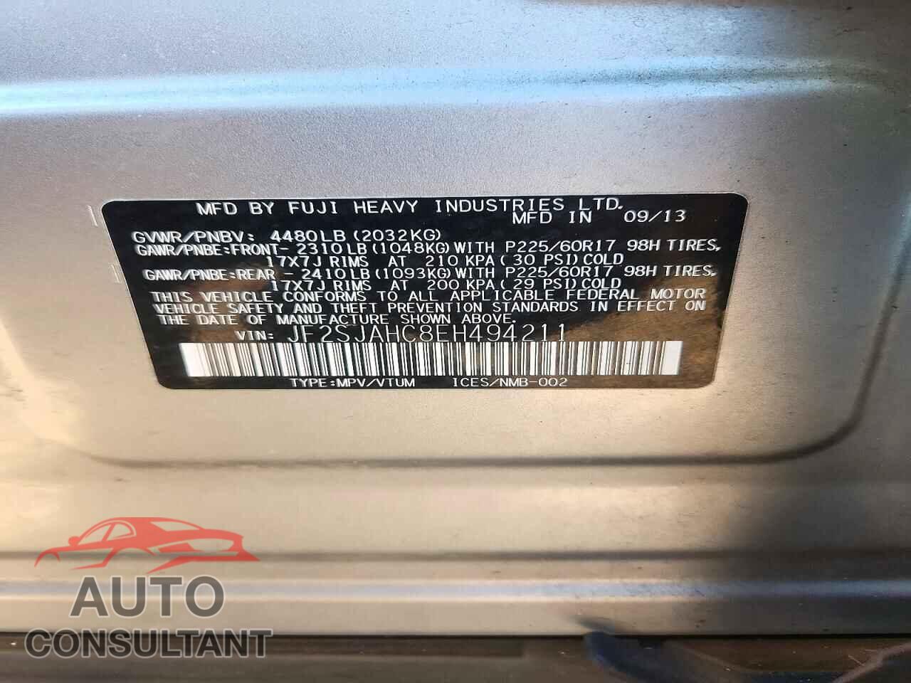 SUBARU FORESTER 2014 - JF2SJAHC8EH494211