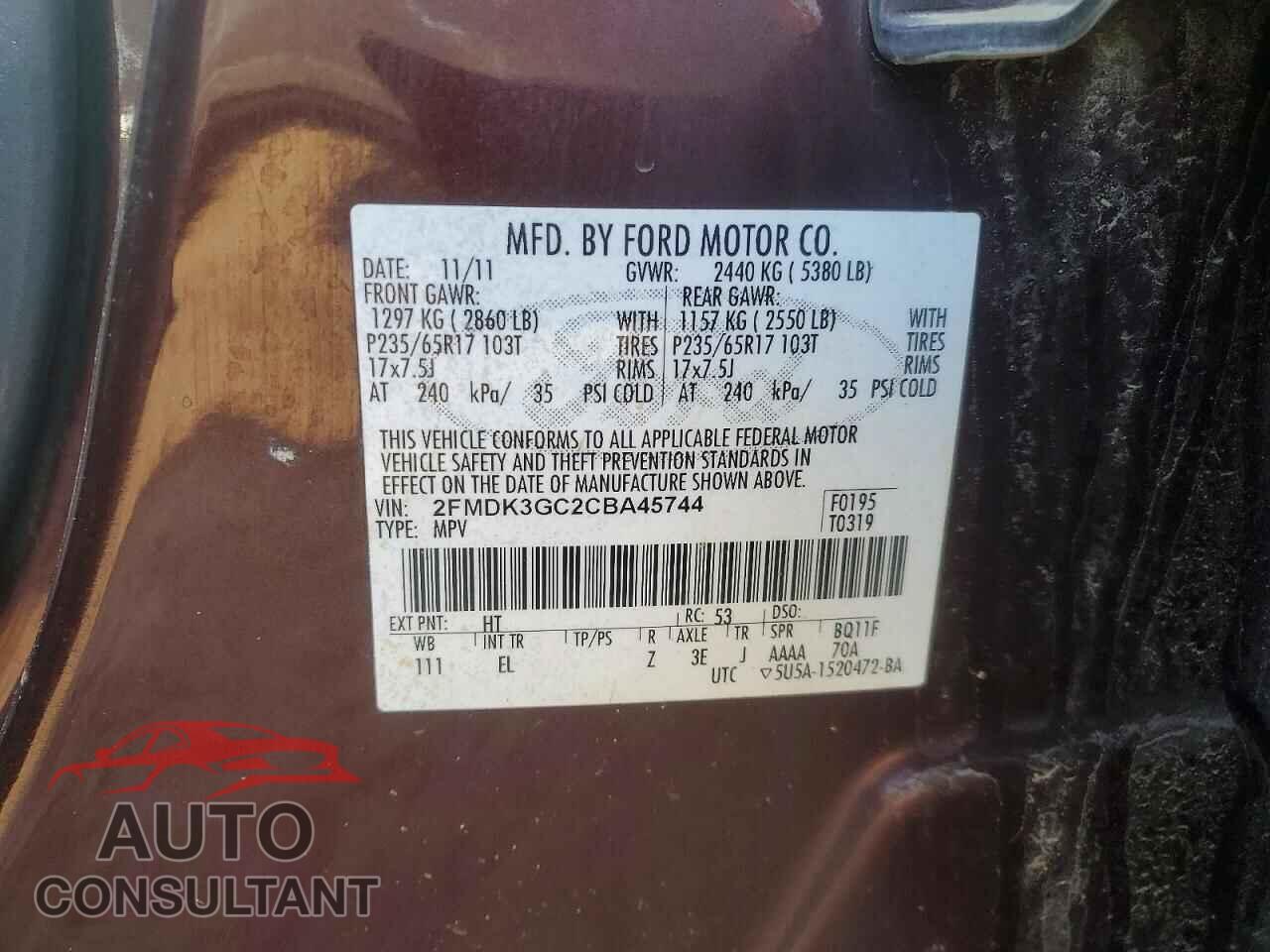 FORD EDGE 2012 - 2FMDK3GC2CBA45744