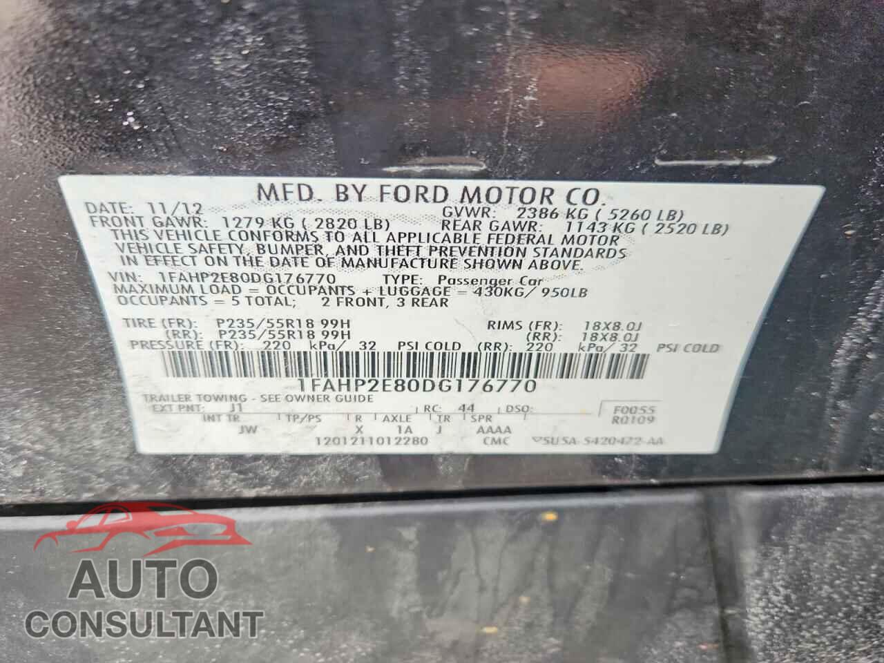 FORD TAURUS 2013 - 1FAHP2E80DG176770