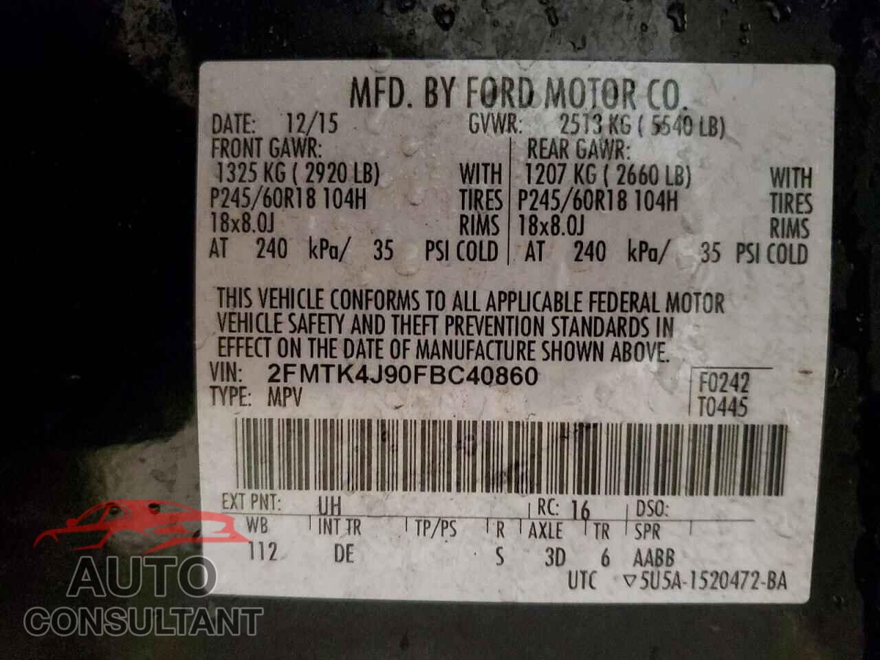 FORD EDGE 2015 - 2FMTK4J90FBC40860
