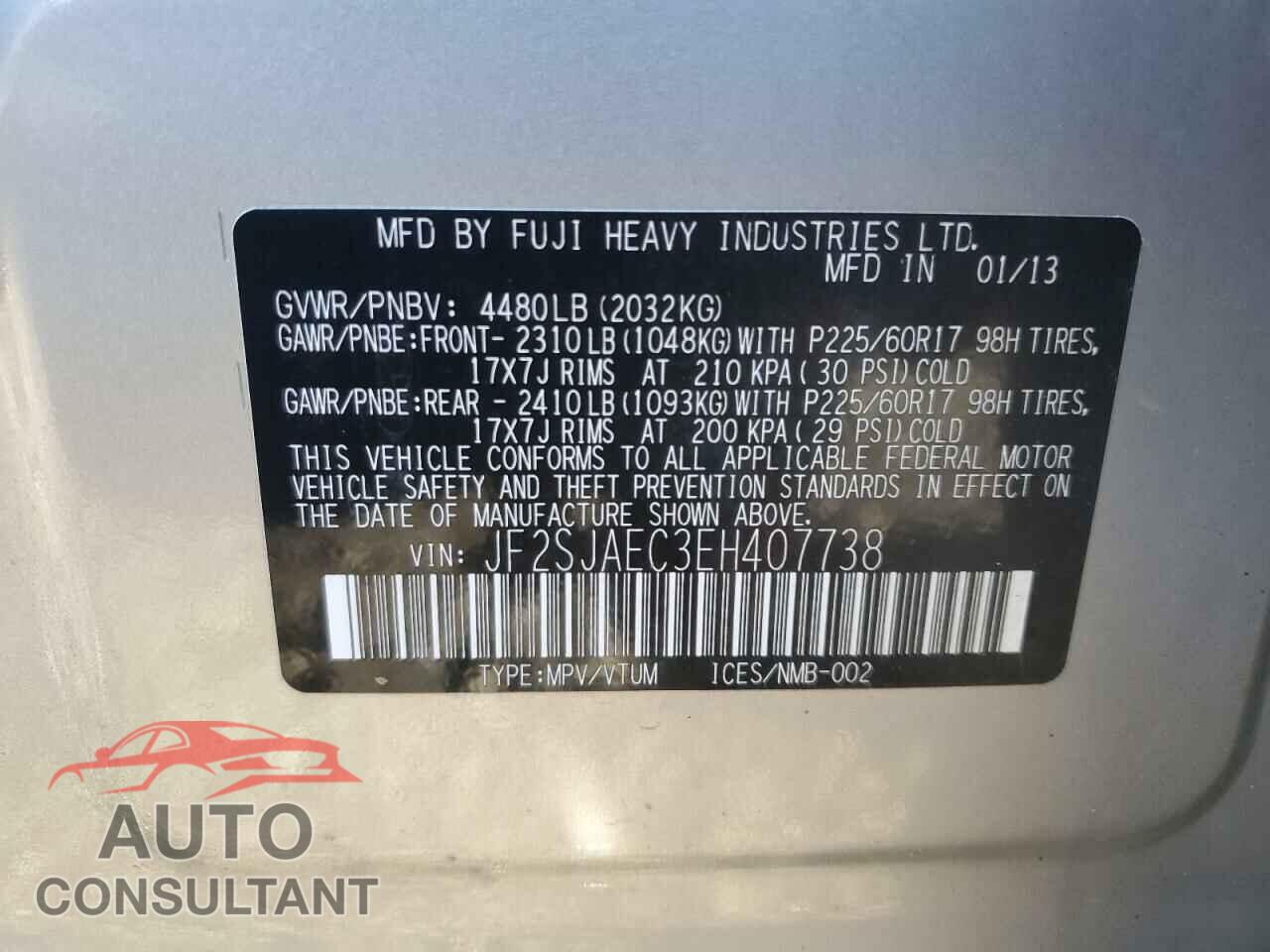SUBARU FORESTER 2014 - JF2SJAEC3EH407738