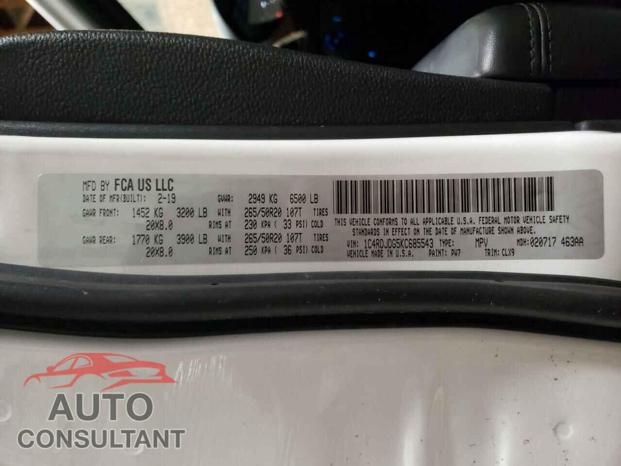 DODGE DURANGO 2019 - 1C4RDJDG5KC685543