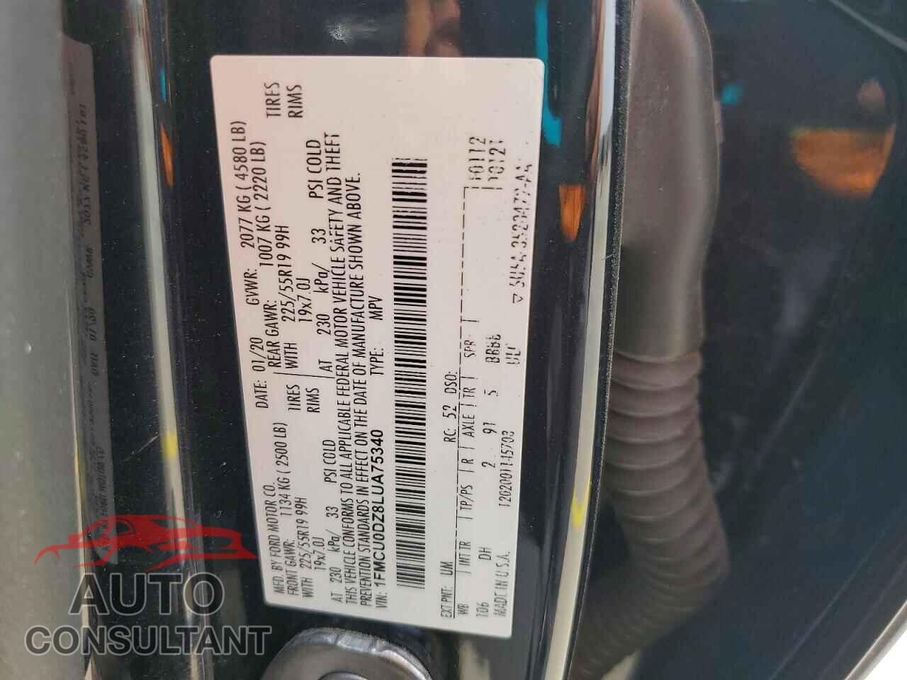 FORD ESCAPE 2020 - 1FMCU0DZ8LUA75340