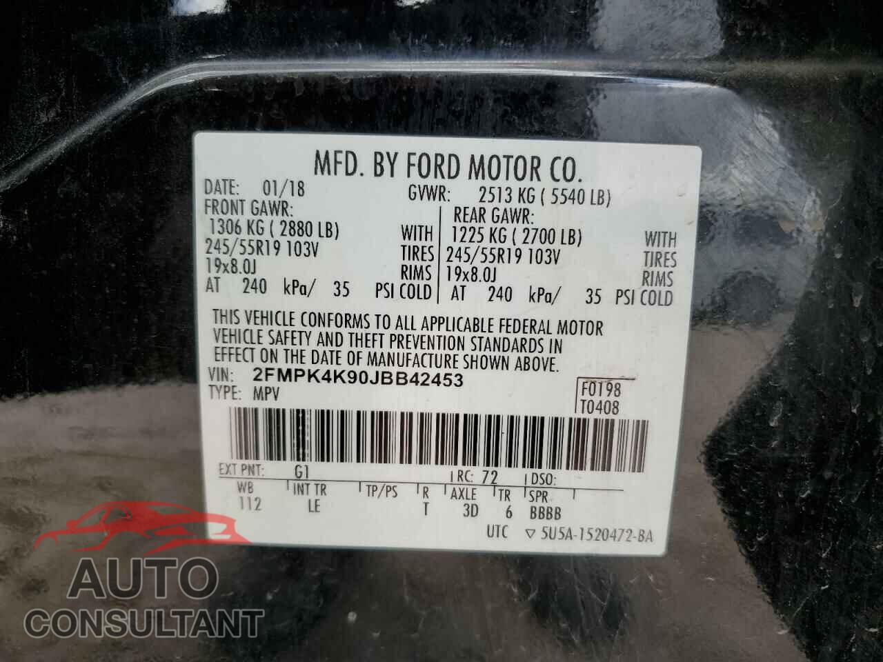 FORD EDGE 2018 - 2FMPK4K90JBB42453