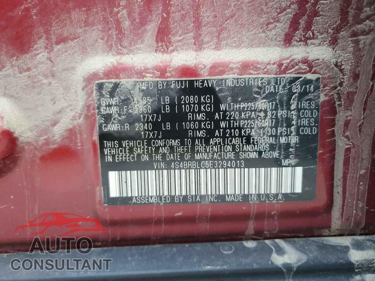 SUBARU LEGACY 2014 - 4S4BRBLC5E3294013