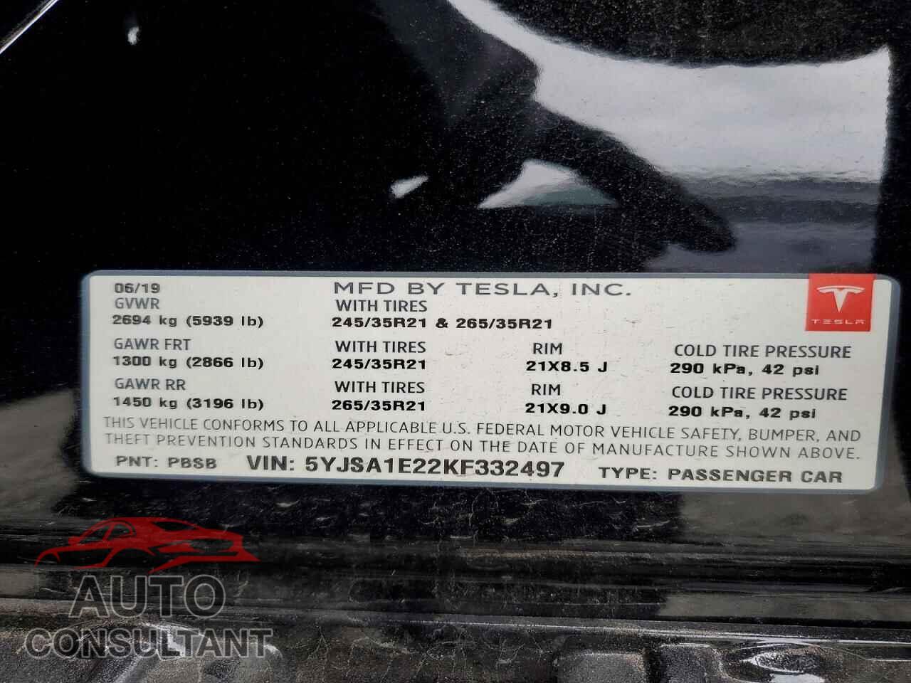 TESLA MODEL S 2019 - 5YJSA1E22KF332497