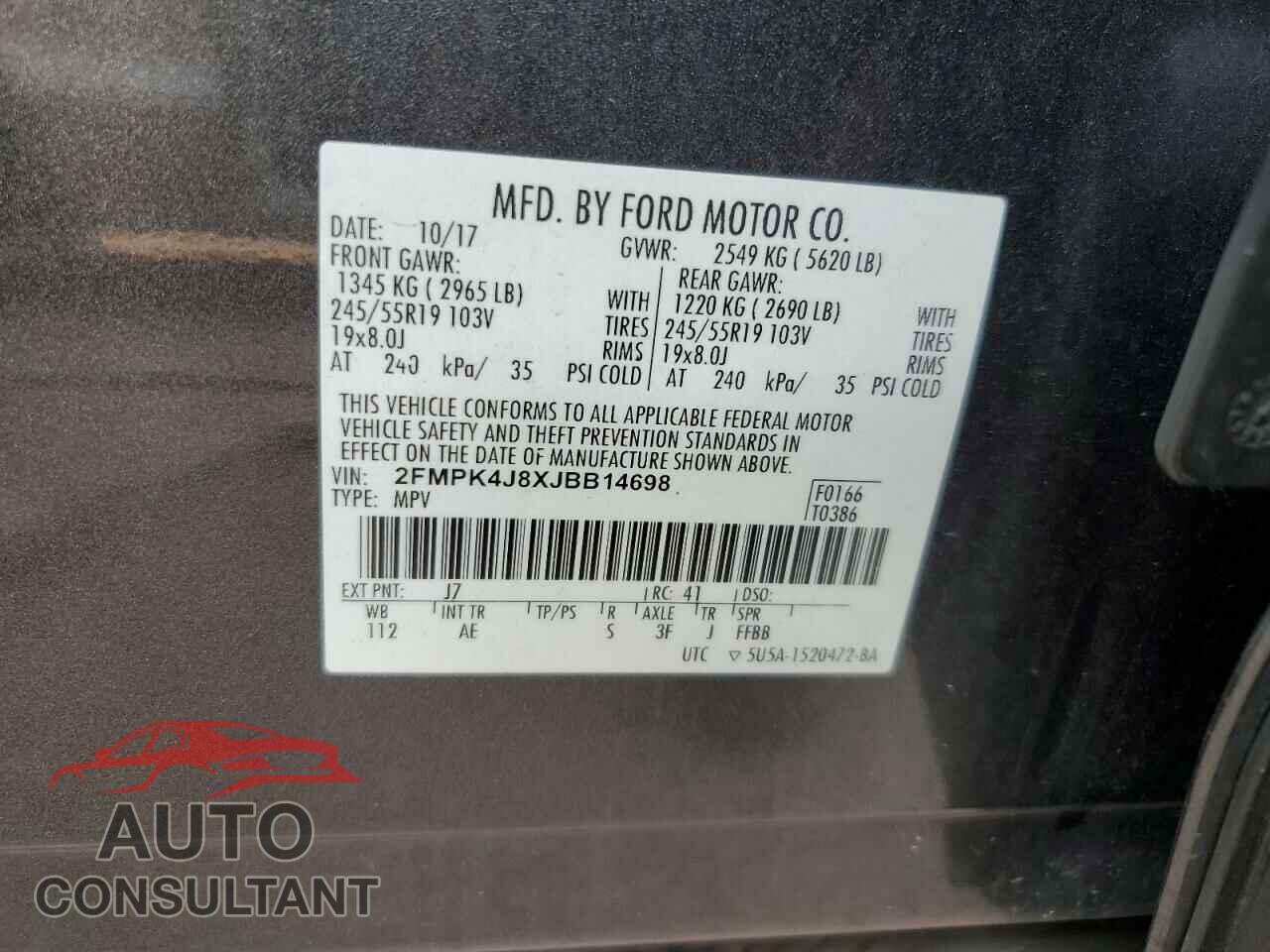 FORD EDGE 2018 - 2FMPK4J8XJBB14698