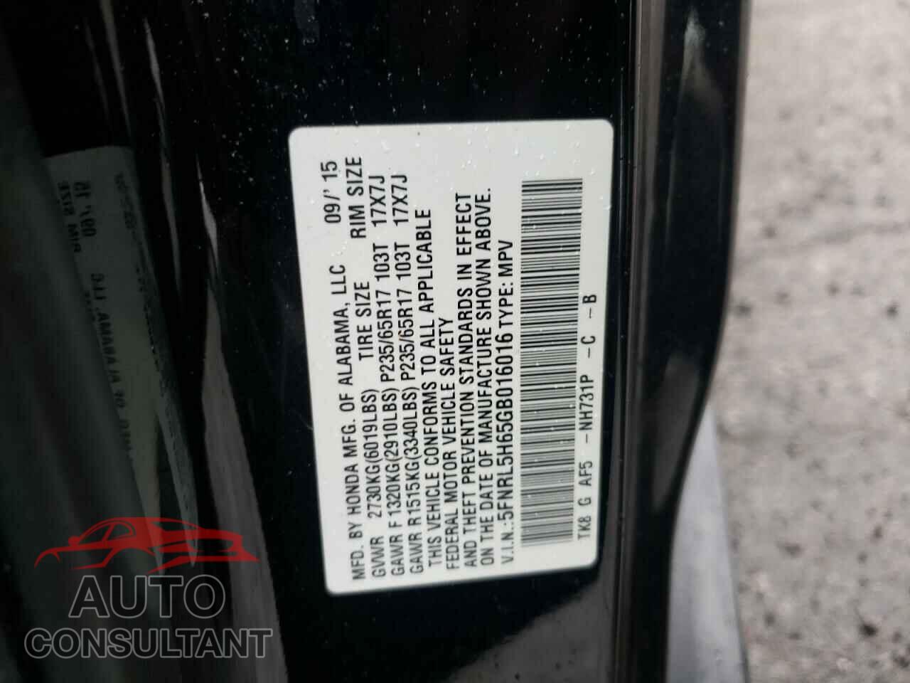 HONDA ODYSSEY 2016 - 5FNRL5H65GB016016